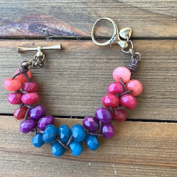 Fossil Chunky Faceted Beaded Ombré Rainbow Bracelet! EUC - Picture 7 of 11